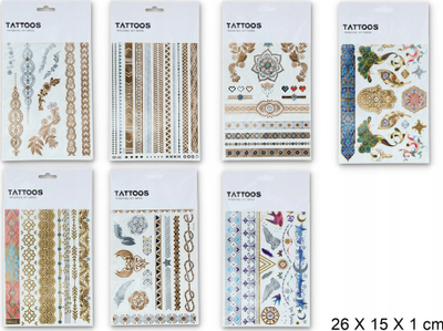 Set tatuazhesh të përkohshëm Tattoos, me lloj-lloj dizajnesh, shumëngjyrëshe