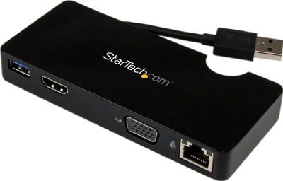 Dock stacion udhëtimi StarTech.com USB 3.0, HDMI VGA, Gigabit Ethernet, i zi