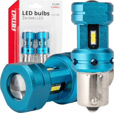 Llambë LED CANBUS Amio 04252, 1156 BA15S P21W, 12V 24V, e bardhë