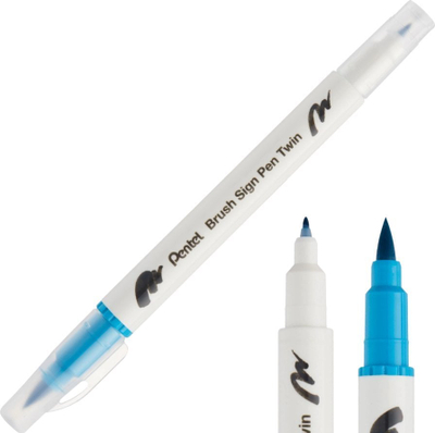 Stilolaps brush Pentel Sesw30C, majë dyshe, brush dhe i hollë, turkez