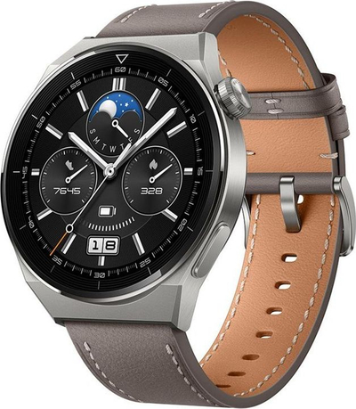 Orë e mençme Huawei Watch GT 3 Pro 46mm, ekran AMOLED 1.43", GPS, titan me rrip lëkure gri
