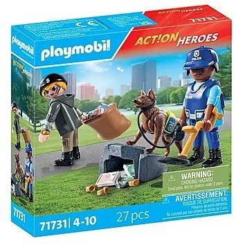 Сет играчки Плејмобил 71731 Action Heroes Police Search, полицаец и полициско куче, шарен