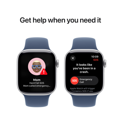 Apple Watch Series 10 GPS, 42mm, Silver Aluminum Case with Denim Sport Band, M/L