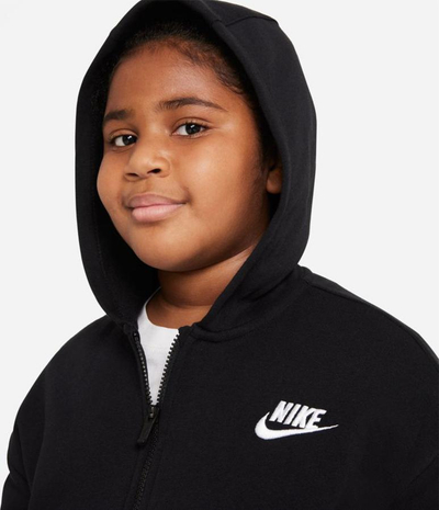 Bluzë me kapuç Nike Sportswear Club Fleece për goca, zinxhir i plotë, junior, e zezë