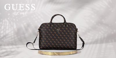 Çantë laptopi Guess 4G Triangle Logo GUCB15PG4TGNK, 15", xhep me zinxhir, e zezë kafe