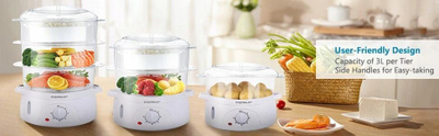 Пароброд за готвење Aigostar Fitfoodie, 800W, 3 нивоа, бел