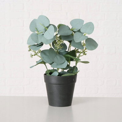 Bimë artificiale Boltze Home sage eucalyptus, në vazo, jeshile, vazo e zezë