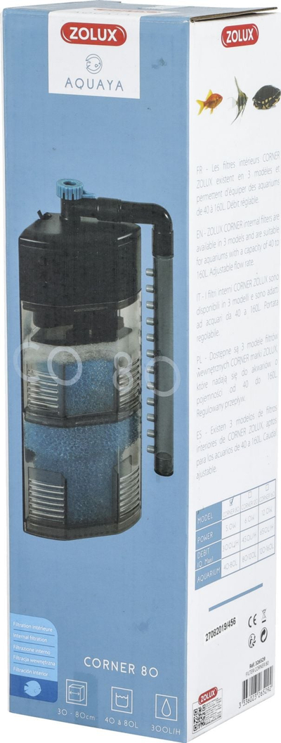Filter këndi për akuarium Zolux AQUAYA Corner Filter 80, për 40-80L, 300 l/orë, gri