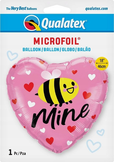 Balon zemër Qualatex Bee Mine Hearts, 18", folie mylar, rozë
