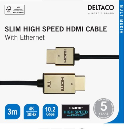 Kabllo HDMI Deltaco HDMI-1043-K, 3m, 4K UHD, e zezë
