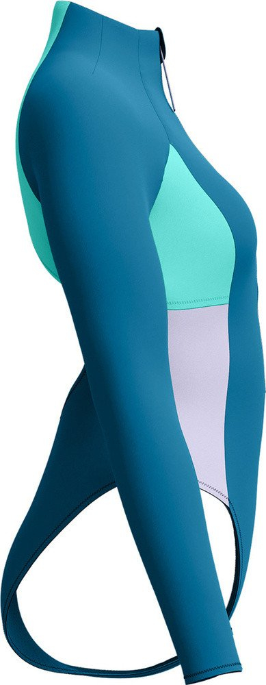 Женски костим за капење Slazenger Colourblock, со долги ракави, со патент, темно зелена боја