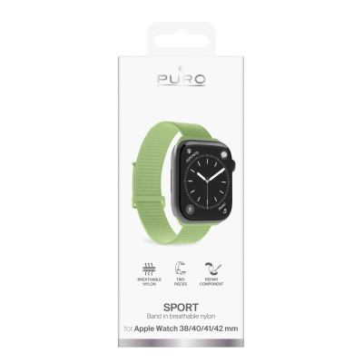Rrip për orë inteligjente Puro Apple Watch Sport, najlon që merr frymë, 38/40/41/42 mm, jeshil