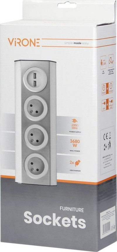 Prizë kuzhine Orno Furniture, 3x2P+E, 2xUSB, inoks