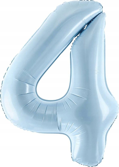 Ballon folie PartyDeco numri 4, 72cm, mbushje me ajër ose helium, blu e çelët