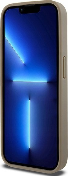 Kapak telefoni DKNY me lëkurë PU, me figura të logo-s dhe vijë poshtë, MagSafe, për iPhone 15 Pro, kafe