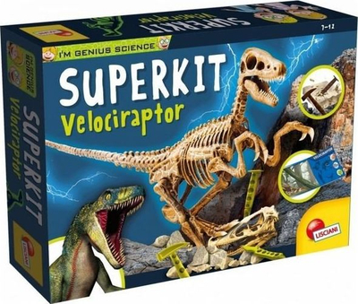 Set edukativ Lisciani Im a Genius Velociraptor Super Kit 80632, skelet dinosaur, për fëmijë