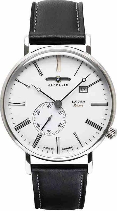 Orë dore Zeppelin LZ120 Rome 7134-1, quartz, rrip lëkure, e zezë me të bardhë