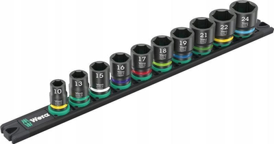 Set çelësash dopsë Wera 9607 Impaktor 1, 3/8", 10 copa, i zi me jeshile
