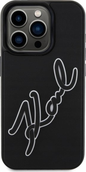 Mbulesë telefoni Karl Lagerfeld 3D Rubber Signature për iPhone 15 Pro 6.1", silikoni, e zezë