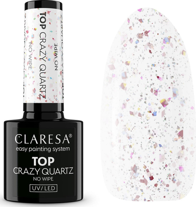 Top coat hibrid për thonj Claresa Top Crazy Quartz No Wipe, 5g, me efekt dekorativ