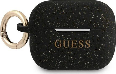 Mbështjellës Guess Silicone Glitter për AirPods Pro, silikon, me unazë, i zi