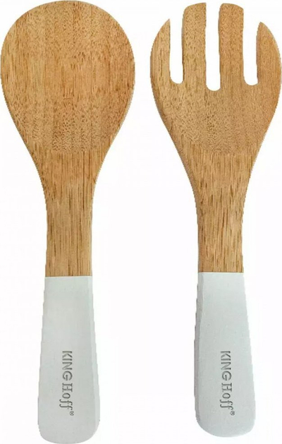 Set lugë sallate KingHoff KH-1687, bambu dhe plastikë, 30.5cm, ngjyrë natyrale