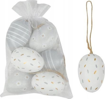 Vezë zbukurimi për Pashkë Decoration Eggs, 6 cm, set me 6 copë, bardhë gri