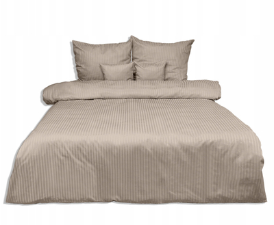 Set shtrati damask Multitex, 220x200 cm, 2 jastëkë 70x80 cm, vija 1 cm, bezhë