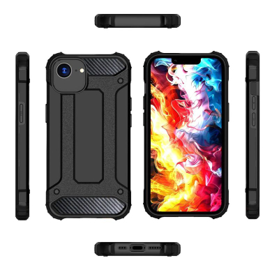 Маса за телефон Hurtel Hybrid Armor за iPhone 16e, TPU и поликарбонат, заштита од удари, црна