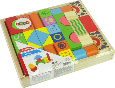 Lodër puzzle me blloqe druri Leantoys, në formë kështjelle, me ngjyra shumëngjyrëshe