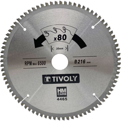 Disk sharre rrethore Tivoly 4465, Ø216mm, 80 dhëmbë karbiti, ngjyrë argjend