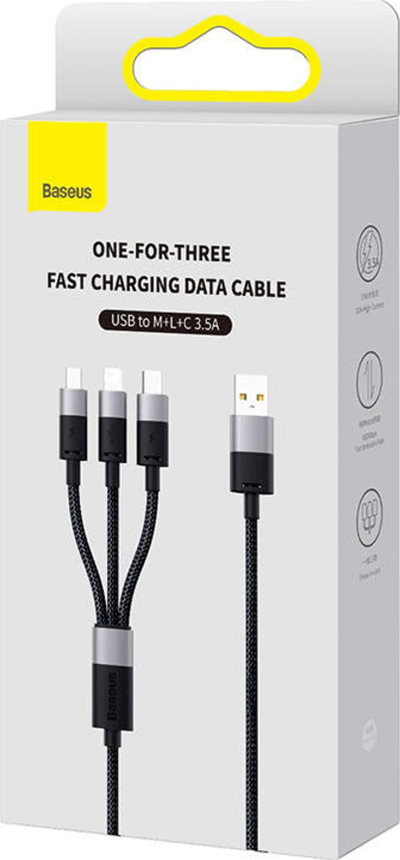 Kabllo karikimi Baseus StarSpeed, USB në Micro USB, Lightning, USB C, 3.5A, 0.6 m, e zezë