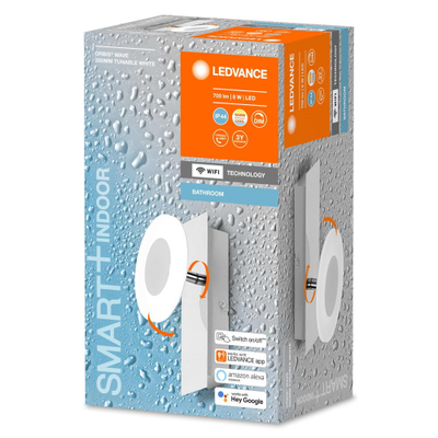 Llambë muri LED LEDVANCE SMART+ WiFi Orbis Wall Wave, IP44, 1 llambë, argjendtë dhe e bardhë
