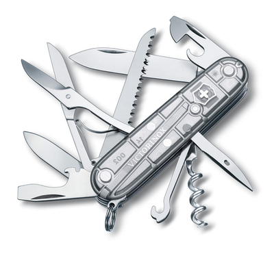 Thikë xhepi Victorinox Huntsman (Gjuetar) 91mm, argjend/transparent