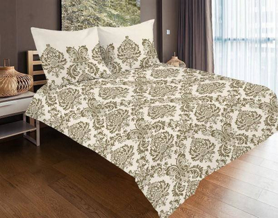 Комплет јоргани Satin Bedding Glamour, 220x200 cm, сатен од памук, екру со златни орнаменти