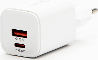 Адаптер полнач Powerton 33W, 2 порти USB C USB A, GaN, бел