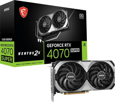 Kartë grafike MSI GeForce RTX 4070 SUPER Ventus 2X OC, 12GB GDDR6X, PCIe 4.0, gri me të zezë