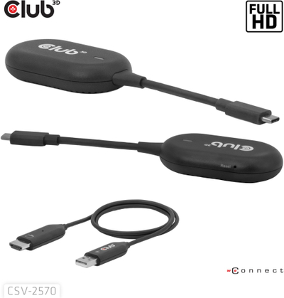 Kit transmetimi pa tela USB C në HDMI Club 3D, Full HD, 25m, me docking station dhe USB hub