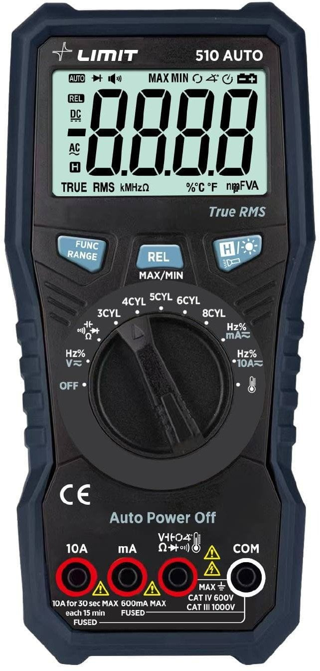 Multimetër elektronik Limit DM 510 Auto, digjital, ekran me ndriçim, i verdhë