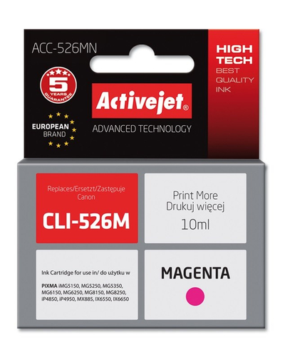 Ngjyrë për printer Activejet ACC-526MN (zëvendësim për Canon CLI-526M), 10 ml, vjollcë