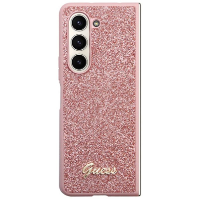 Kapak telefoni Guess Glitter Flakes për Samsung Galaxy Z Fold5, logo metalike, rozë me shkëlqim
