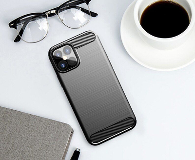 Futrollë telefoni për Apple iPhone 12 Pro Max, TPU i butë, stil karbon, e zezë