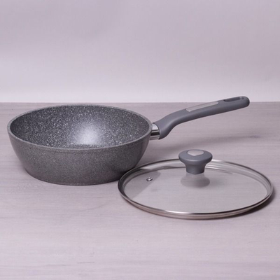 Tigan i thellë wok me granit, 24 cm, për induksion edhe gaz, gri