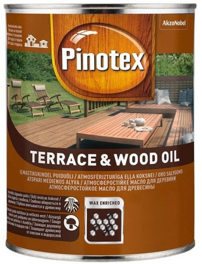 Vaj druri Pinotex Terrace & Wood Oil 1L, për tarraca, pa ngjyrë