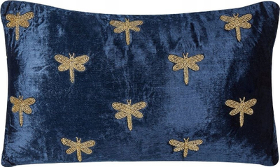 Set me jastëkë dekorativë BLUESTEM Velvet, 30x50cm, me qëndisje insektesh, blu e errët