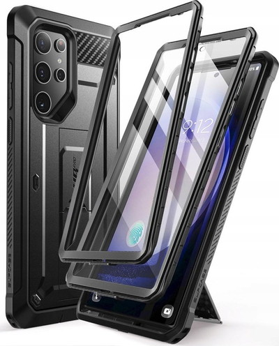 Klloçkë SUPCASE Unicorn Beetle Pro për Galaxy S24 Ultra, me mbrojtës ekrani, me kickstand, e zezë