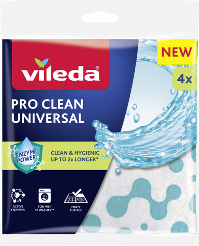 Крпа за чистење Vileda Pro Clean Universal, со ензими, сет 4 парчиња, шарена