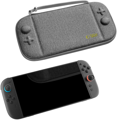 Çantë mbrojtëse Tech-Protect Slim Pouch për Nintendo Switch 2, dizajn i hollë, xhepa për lojëra, gri