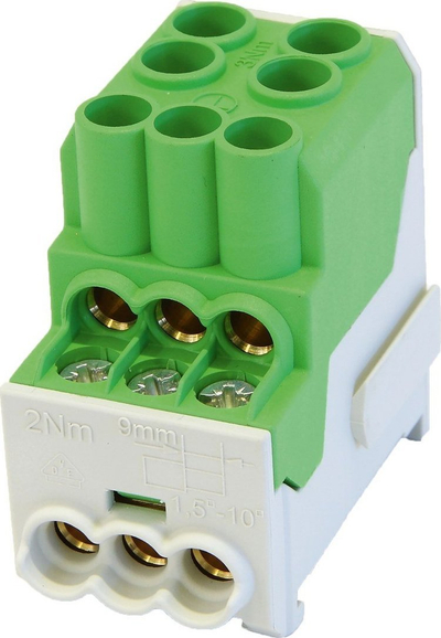 Bllok shpërndarës Simblock SDB100, 100A, për Al Cu, jeshil