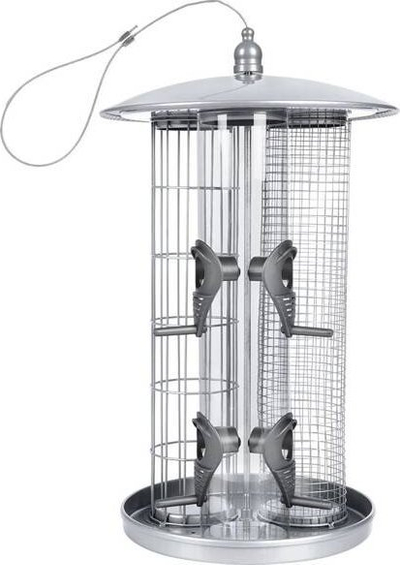 Ushqyes zogjsh Birdhouse, 19 x 37 cm, çelik, ngjyrë argjendtë